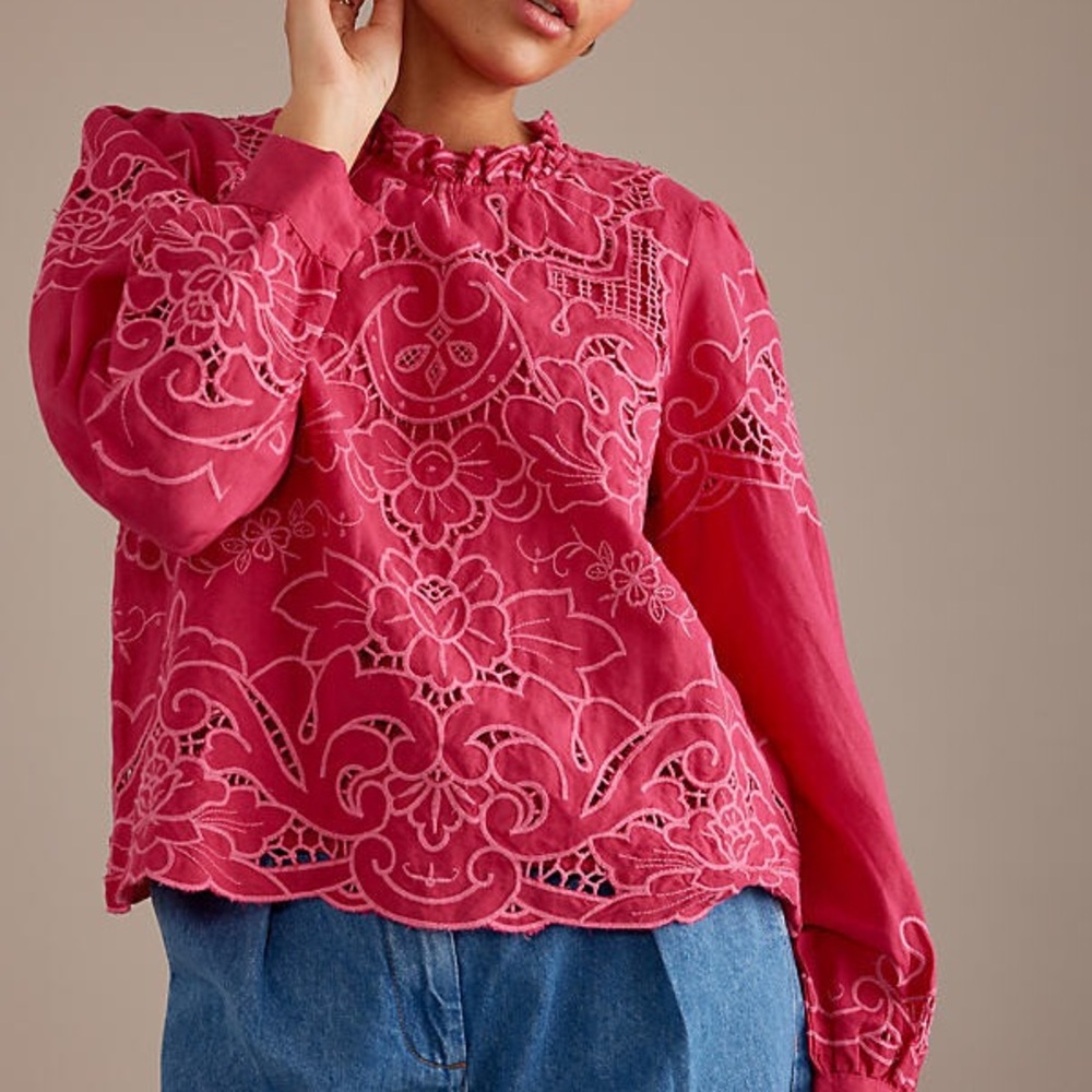 Anthropologie The Lainie Long-Sleeve Lace Cutwork Blouse